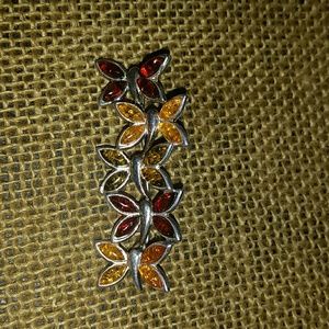 Sterling amber butterfly pendant broach 925 silver